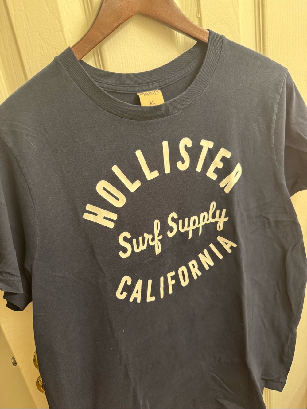 Hollister Black Crewneck Logo Tee with Cream Print